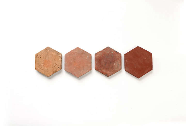 Close-up of Antique Provincial Red terracotta floor tiles.
