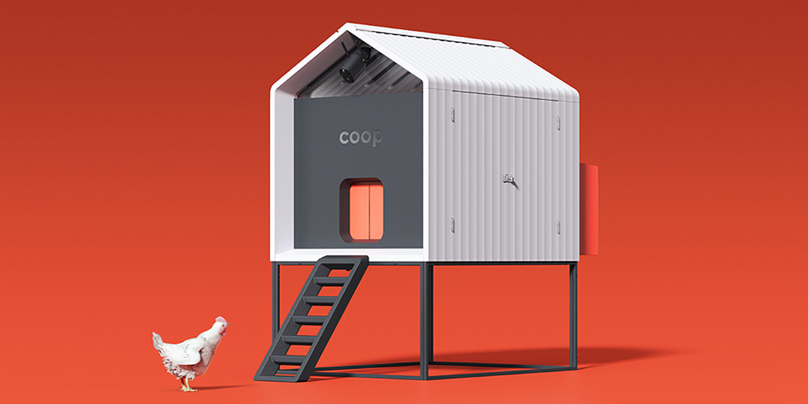 Exterior view of The COOP smart chicken coop with high-quality finish and modern design.
