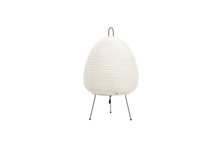 Close-up of a Noguchi Akari Table Lamp Model 1A showing the texture of the washi paper and bamboo frame.