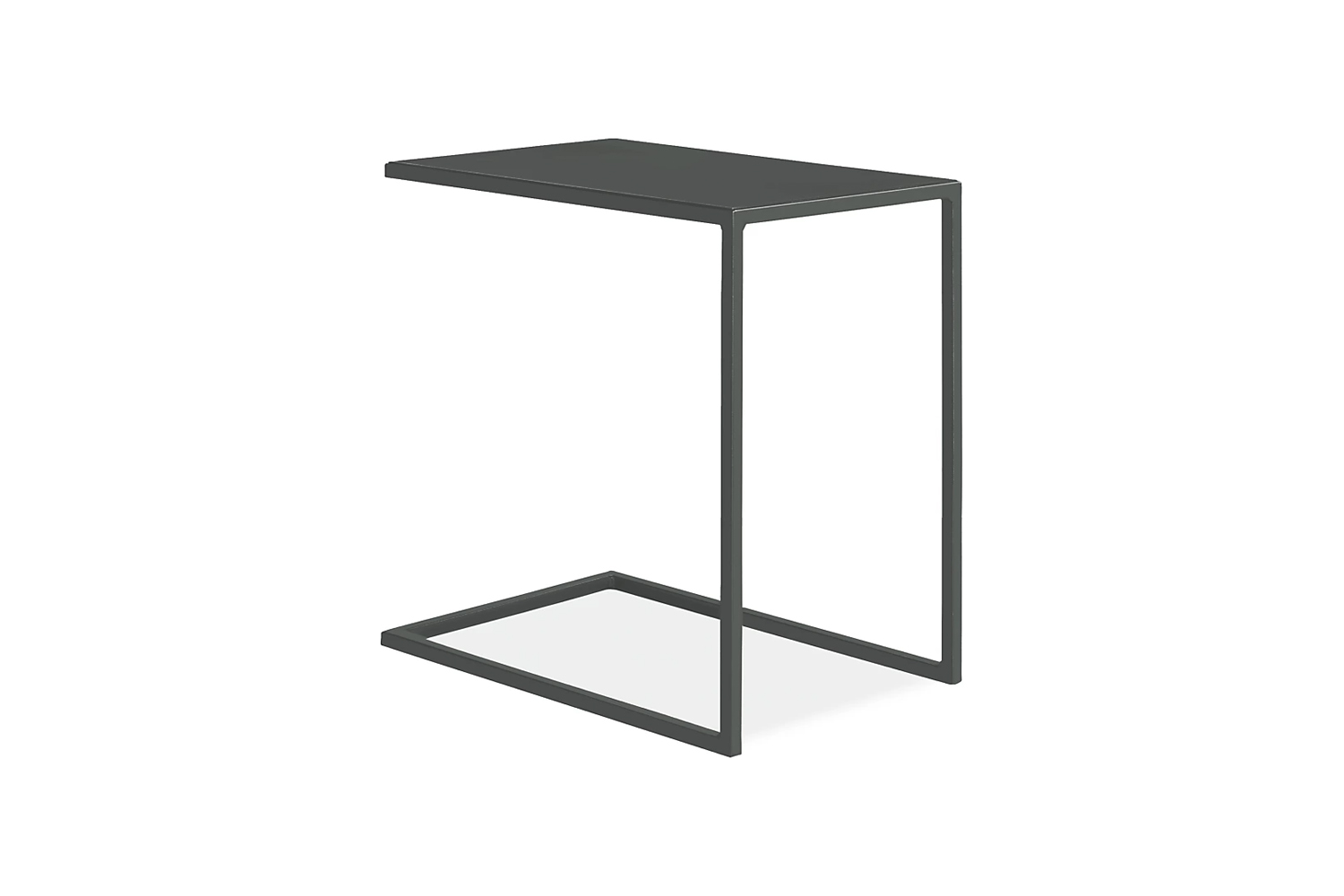 A graphite finish minimalist C-table with a slim metal frame.