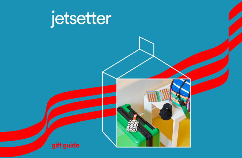 A 'jetsetter' themed graphic showing luggage, a camera, and a passport.