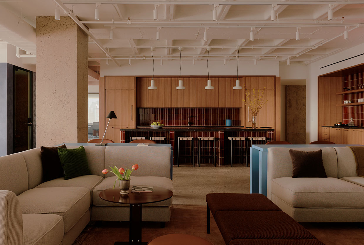 The contemporary interior of the financial firm HQ in the historic NoMad building.