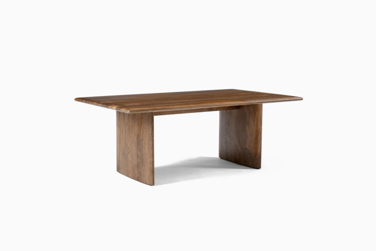 West Elm Anton Coffee Table in kiln-dried wood with a thick, modern profile.