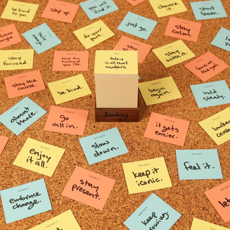 A calendar block surrounded by sticky notes with the phrase 'today is all that matters'.