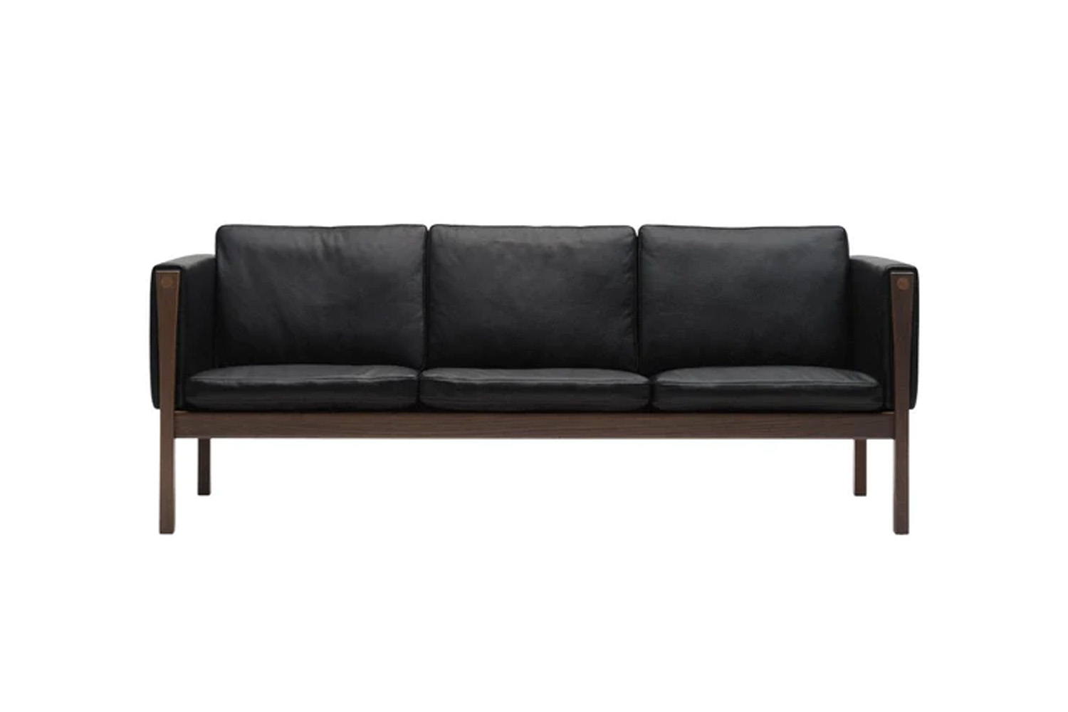 Hans Wegner CH163 Sofa with light wood frame and leather upholstery.