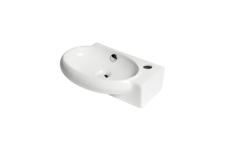 A simple rectangular white ceramic wall-mount sink.