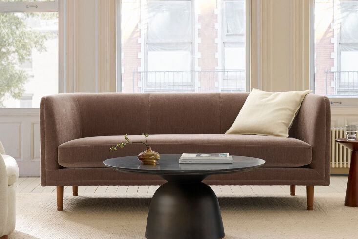 The West Elm Marcel Sofa in Mink performance fabric.