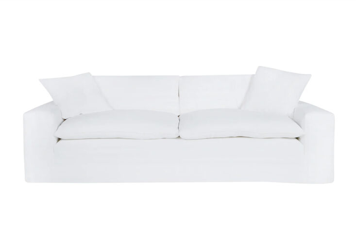 Contemporary Cisco Home Austin Sofa in organic light-colored upholstery.